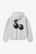 Stüssy Ash Heather Grey 8-Ball Cherries Hooded Sweatshirt – Graphic Pullover with Front Logo