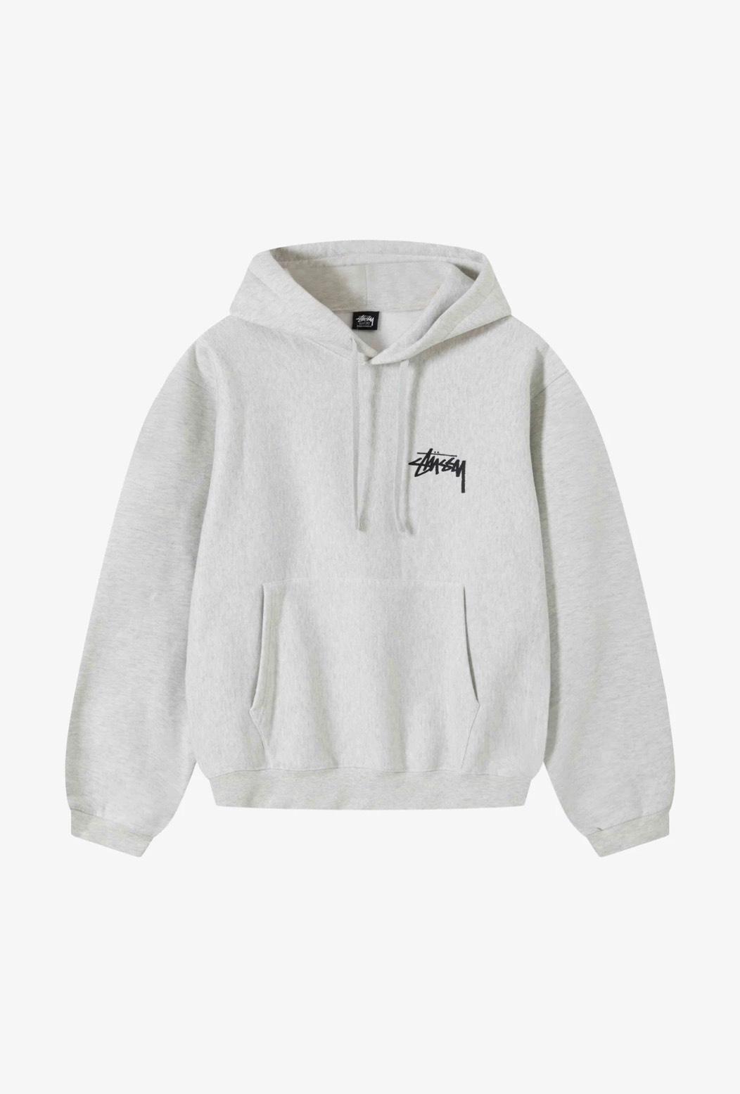Stüssy Ash Heather Grey 8-Ball Cherries Hooded Sweatshirt – Graphic Pullover with Front Logo