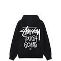 Stüssy Black Tough Gear Hooded Sweatshirt – Graphic Pullover with Front and Back Branding