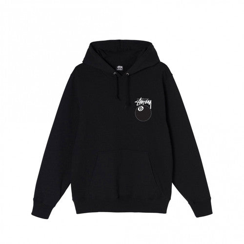 Stüssy Black 8-Ball Hooded Sweatshirt – Graphic Pullover with Front and Back Logo