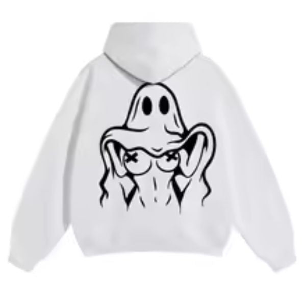 Ghost Graphic Hoodie – Spooky Streetwear Sweatshirt, Black & White Unisex Pullover