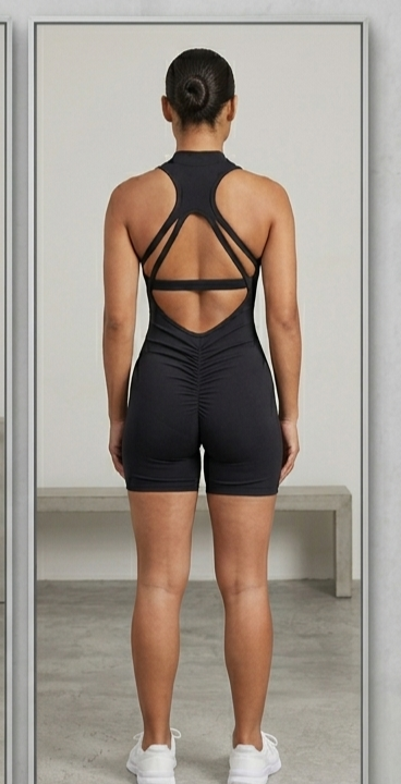 Women’s Scrunch Back Yoga Jumpsuit Shorts – Zipper One Piece Gym Workout Outfit