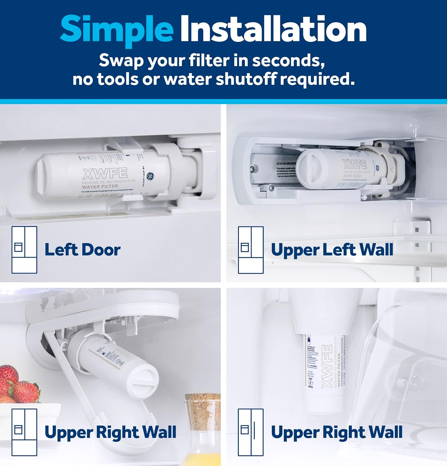 GE XWFE Refrigerator Water Filter, Genuine Replacement Filter, Certified to Reduce Lead, Sulfur, and 50+ Other Impurities, Replace Every 6 Months for Best Results
