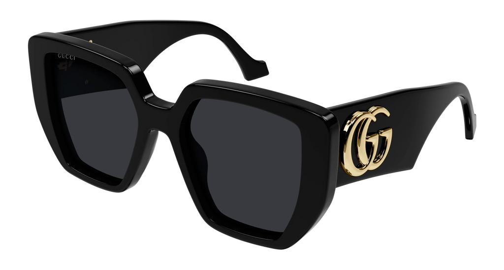 Gucci Oversized Square Sunglasses – Black Acetate Frame with Gold Interlocking Double G Logo