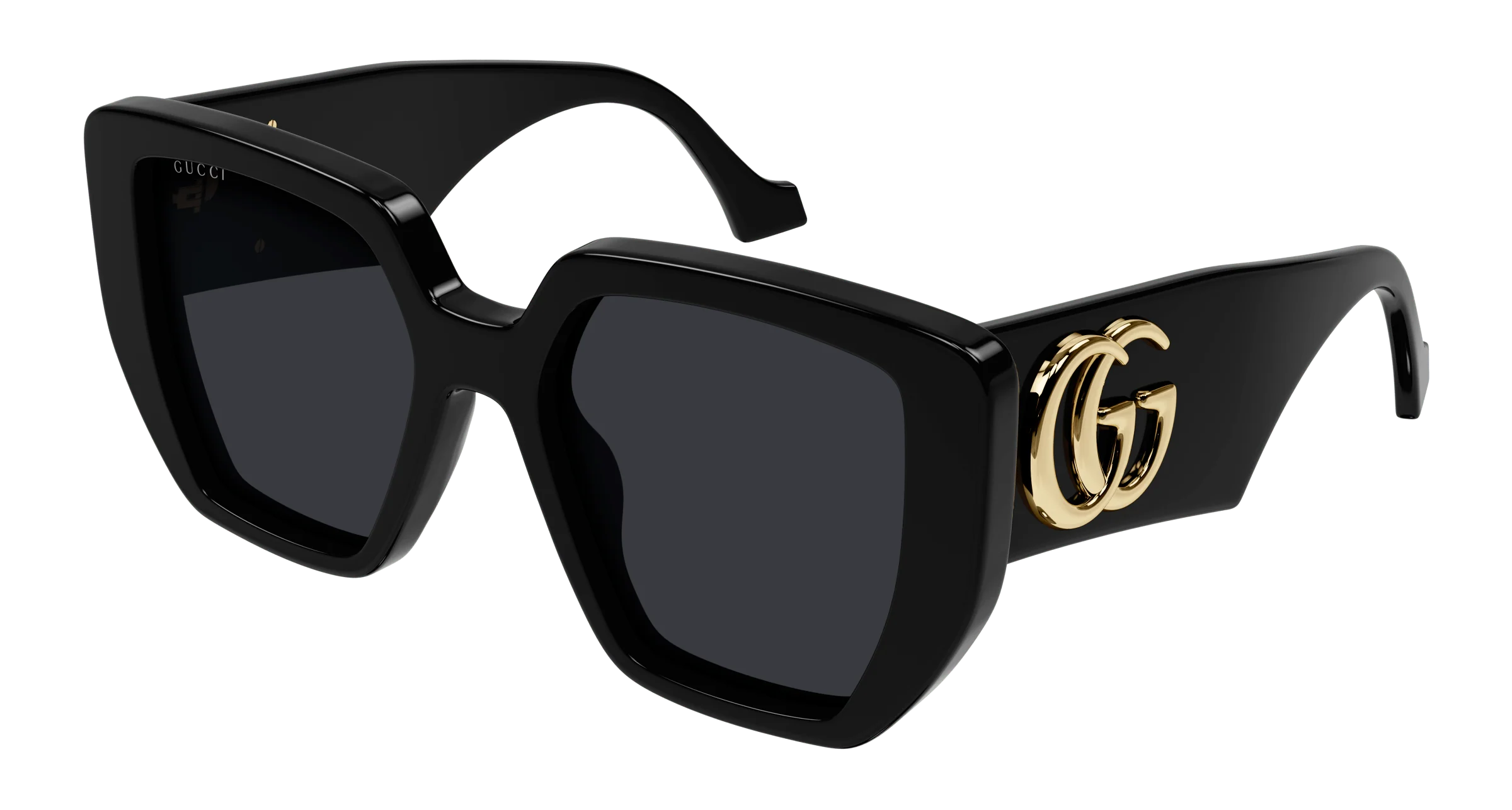 Gucci Oversized Square Sunglasses – Black Acetate Frame with Gold Interlocking Double G Logo