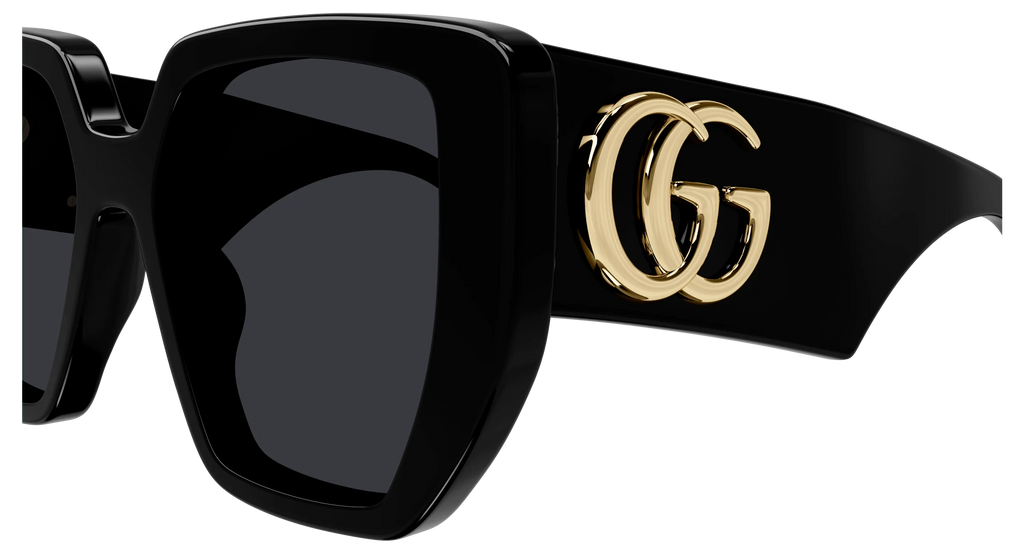 Gucci Oversized Square Sunglasses – Black Acetate Frame with Gold Interlocking Double G Logo