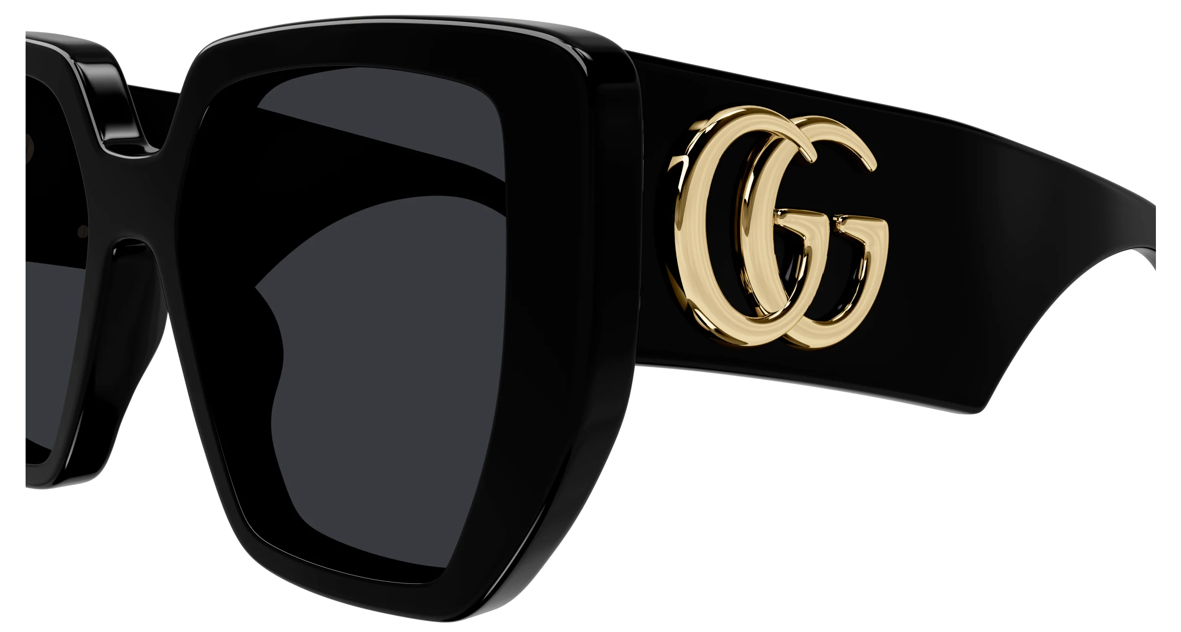 Gucci Oversized Square Sunglasses – Black Acetate Frame with Gold Interlocking Double G Logo