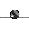 Black circular object on a white background