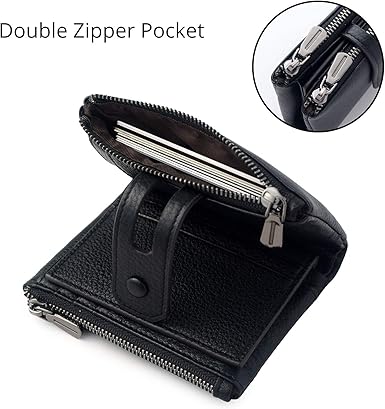 Black wallet with double zipper pocket on a white background