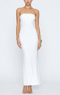 Women’s Strapless Bodycon Maxi Dress – Ruched Slit Backless Summer Tube Dress with Scarf