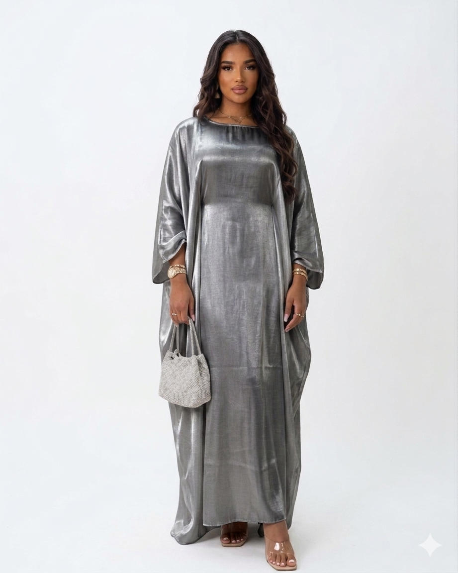 Women’s Free Size Glitter Kaftan Dress – Batwing Sleeve Dubai Style Islamic Maxi Dress