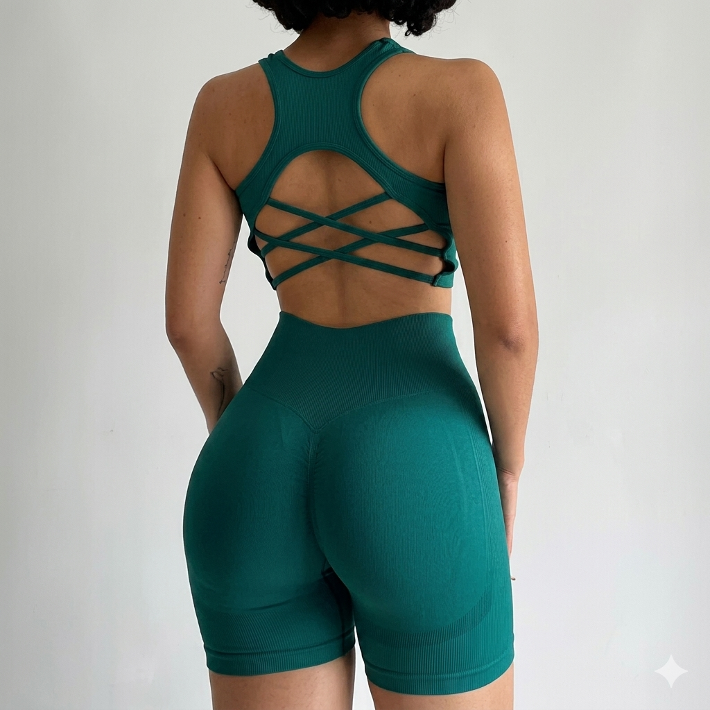 Women’s 2-Piece Seamless Yoga Set – Sports Bra & High Waist Shorts Gym Workout Outfit