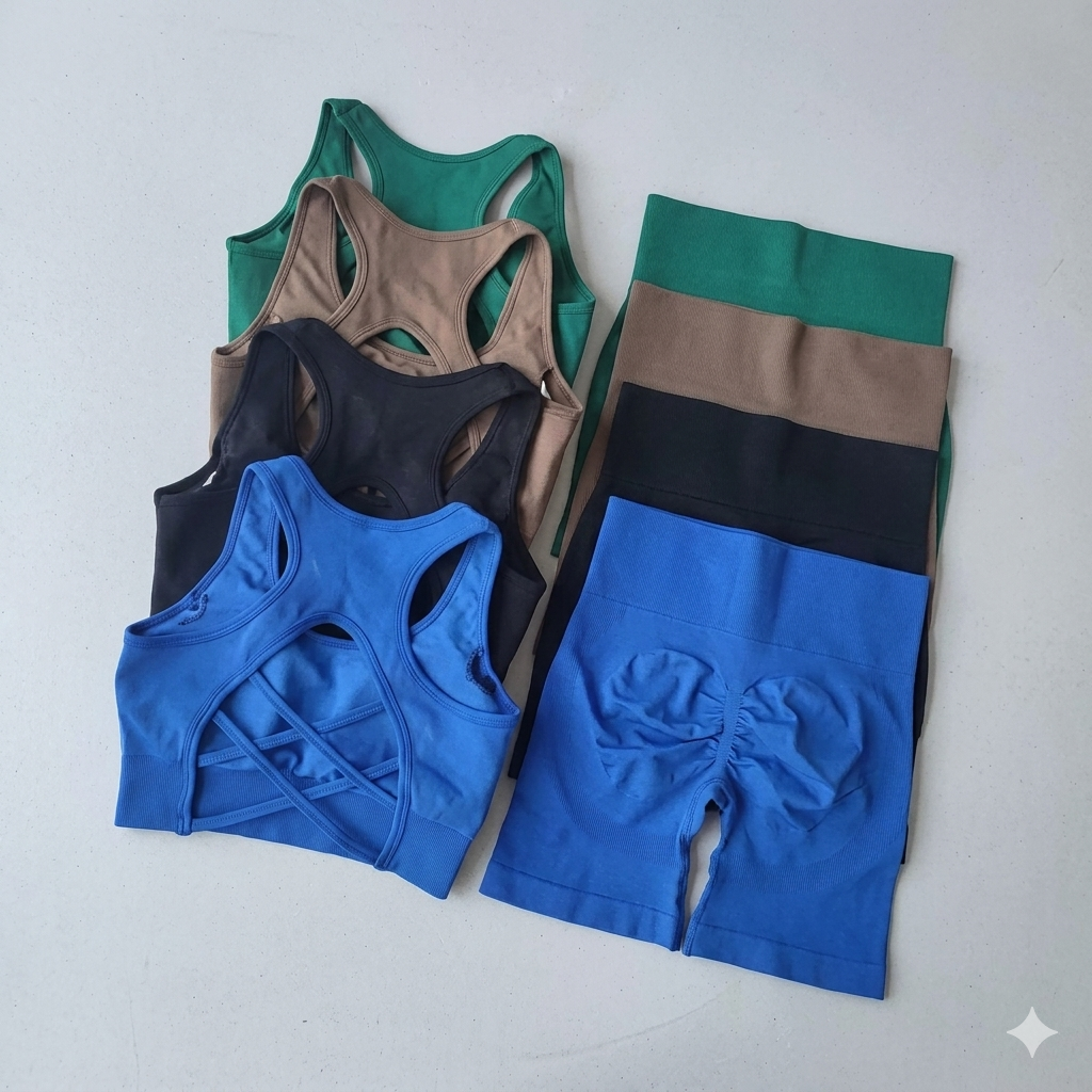 Women’s 2-Piece Seamless Yoga Set – Sports Bra & High Waist Shorts Gym Workout Outfit