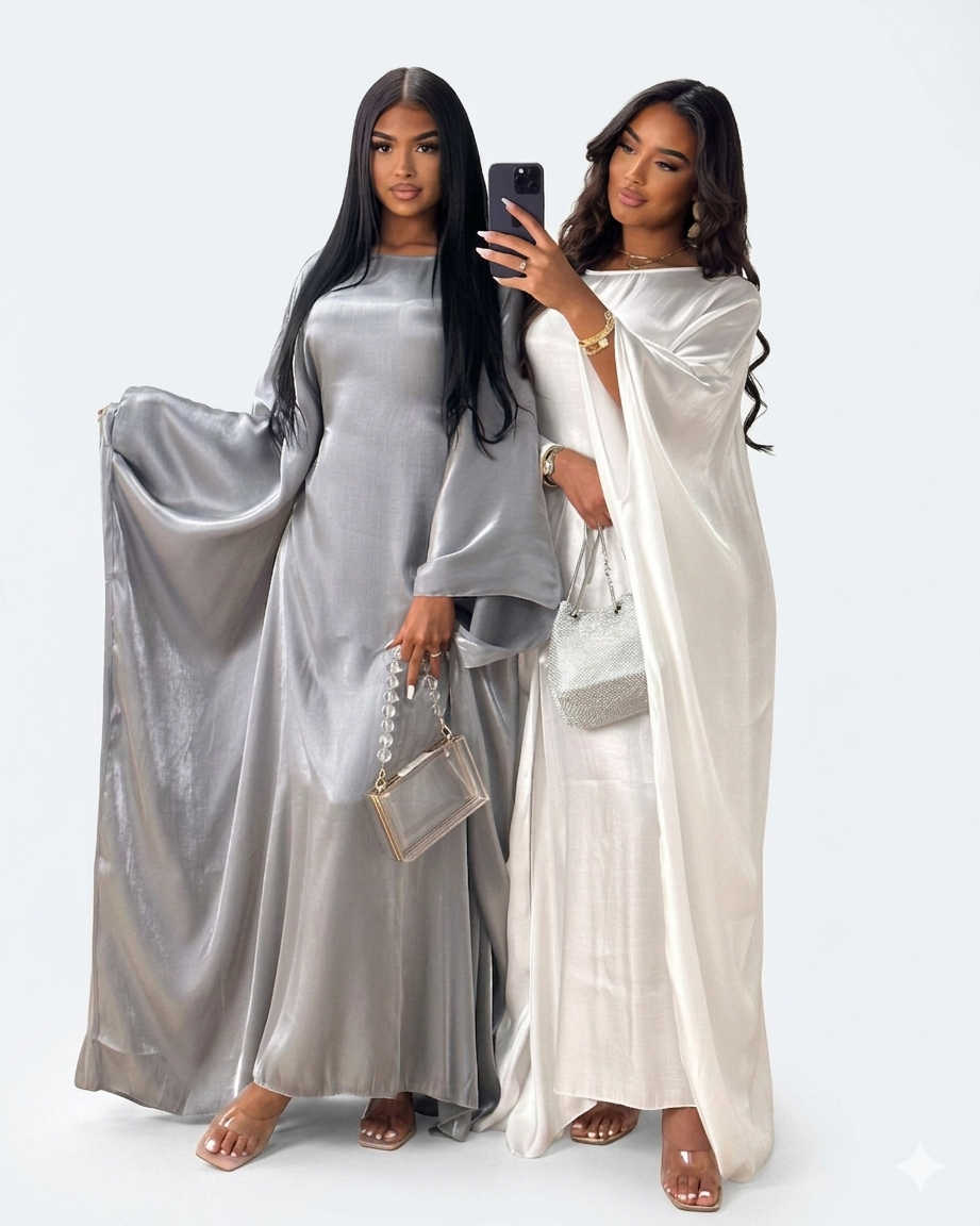 Women’s Free Size Glitter Kaftan Dress – Batwing Sleeve Dubai Style Islamic Maxi Dress