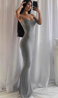 Women’s Satin Slip Maxi Dress – Sleeveless Backless Bodycon Elegant Party Dress