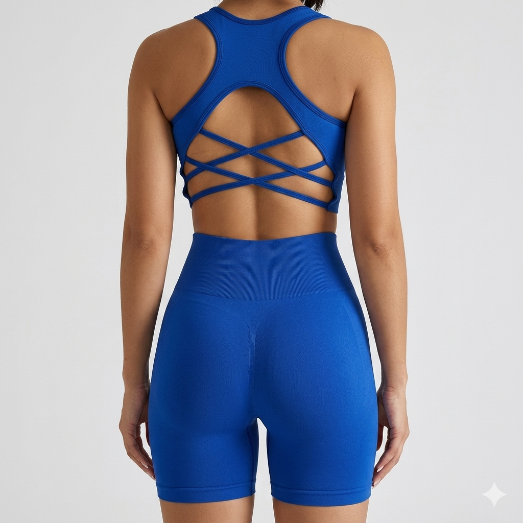 Women’s 2-Piece Seamless Yoga Set – Sports Bra & High Waist Shorts Gym Workout Outfit