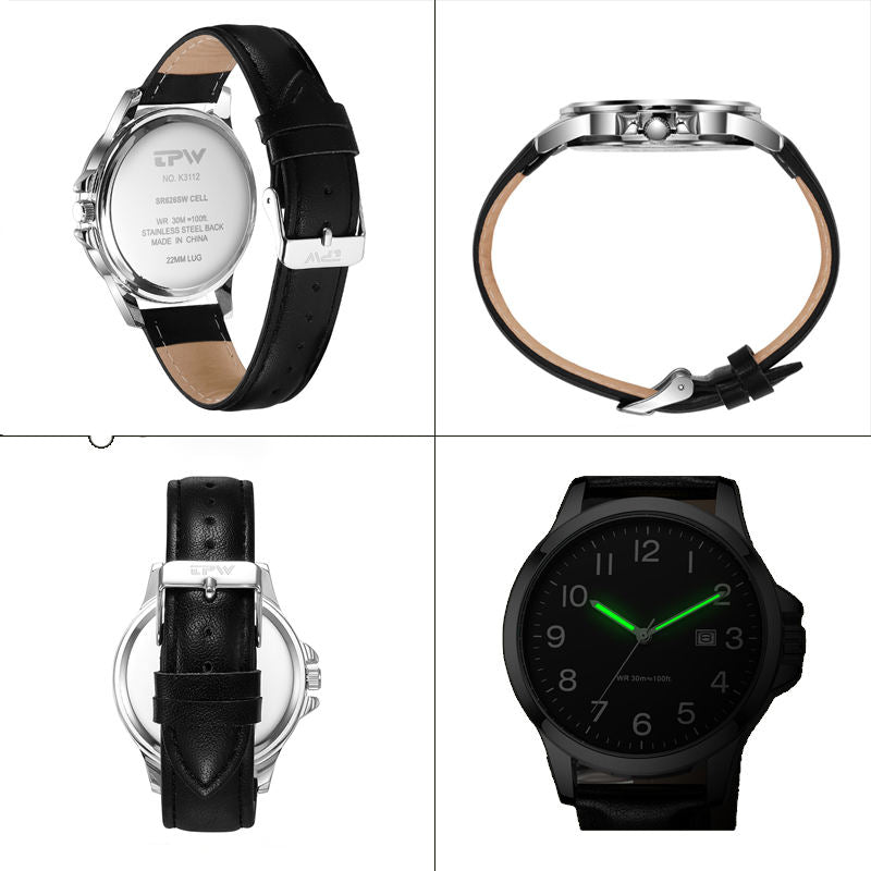 Custom Casual Calendar PU Leather Wrist Watch for Men – Private Label Manufacturer