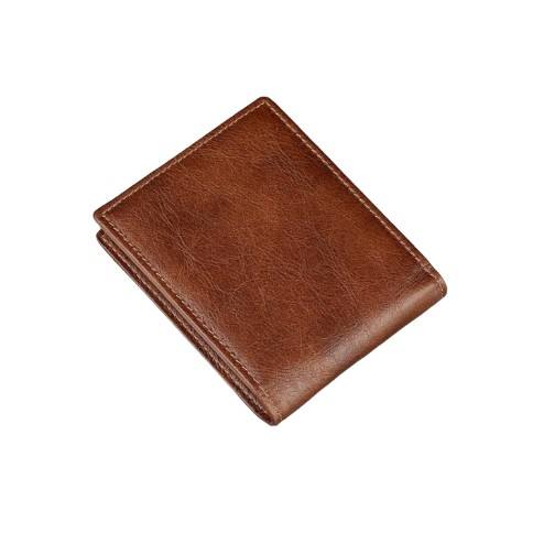 Men’s Handmade Genuine Leather RFID Anti-Theft Zipper Wallet with Flip ID Window