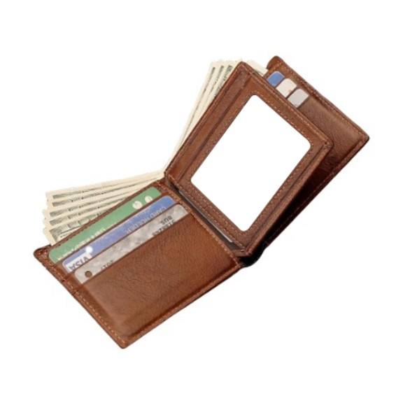 Men’s Handmade Genuine Leather RFID Anti-Theft Zipper Wallet with Flip ID Window