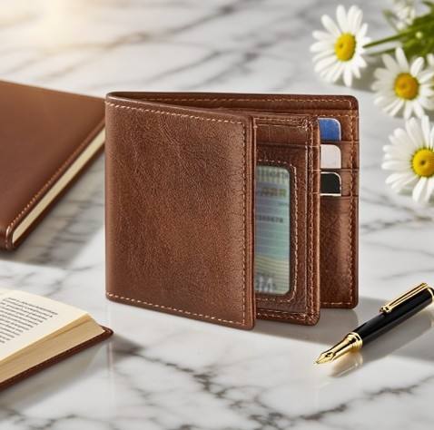 Men’s Handmade Genuine Leather RFID Anti-Theft Zipper Wallet with Flip ID Window
