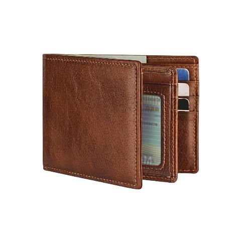 Men’s Handmade Genuine Leather RFID Anti-Theft Zipper Wallet with Flip ID Window