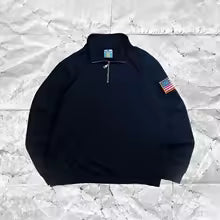 American Flag Quarter Zip Pullover – Casual USA Flag Patch Sweatshirt, Navy & White