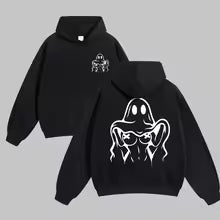 Ghost Graphic Hoodie – Spooky Streetwear Sweatshirt, Black & White Unisex Pullover