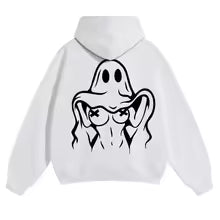 Ghost Graphic Hoodie – Spooky Streetwear Sweatshirt, Black & White Unisex Pullover