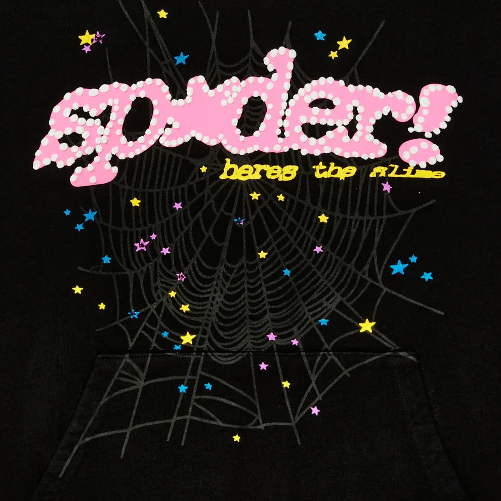 Black Sp5der Punk Slime Hoodie by THE EA STORE featuring a bold Sp5der Essential design on a pullover hoodie.
