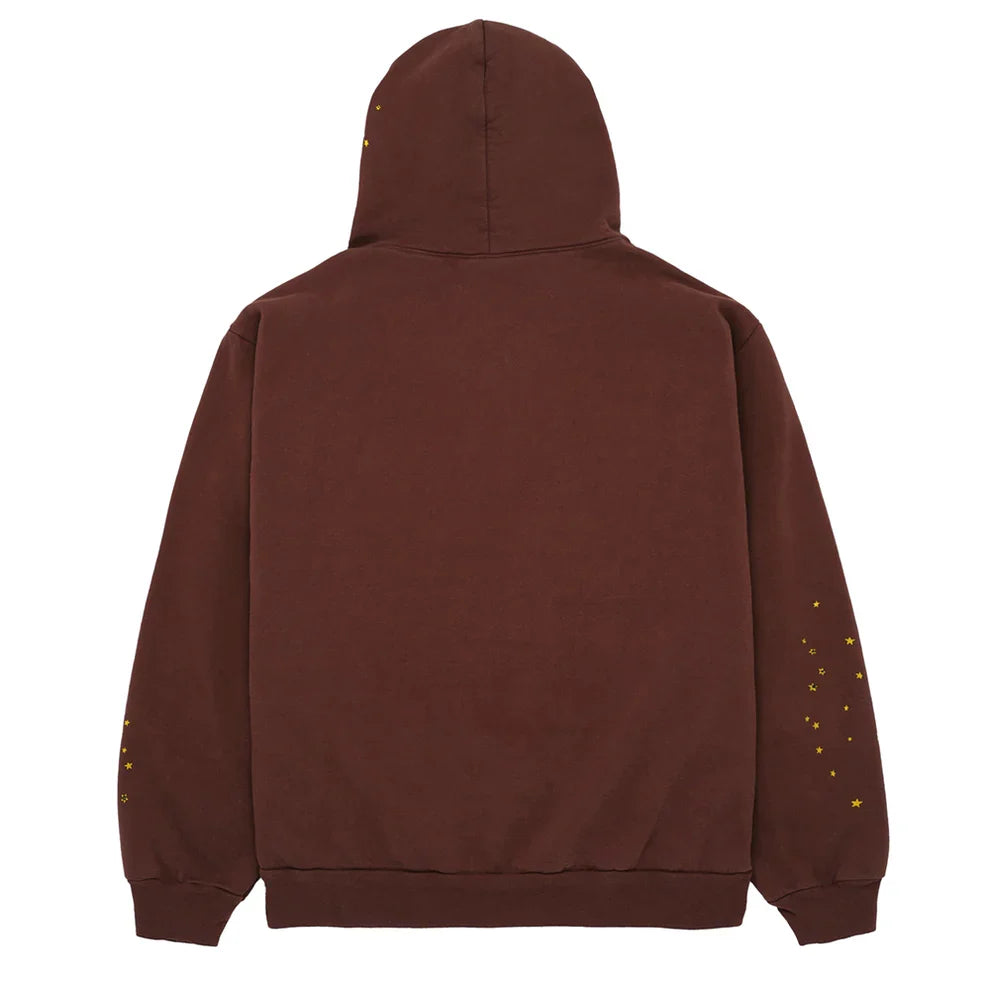 Brown and pink Sp5der Web hoodie featuring streetwear style and bold graphic design, by THE EA STORE's Sp5der Essential collection.