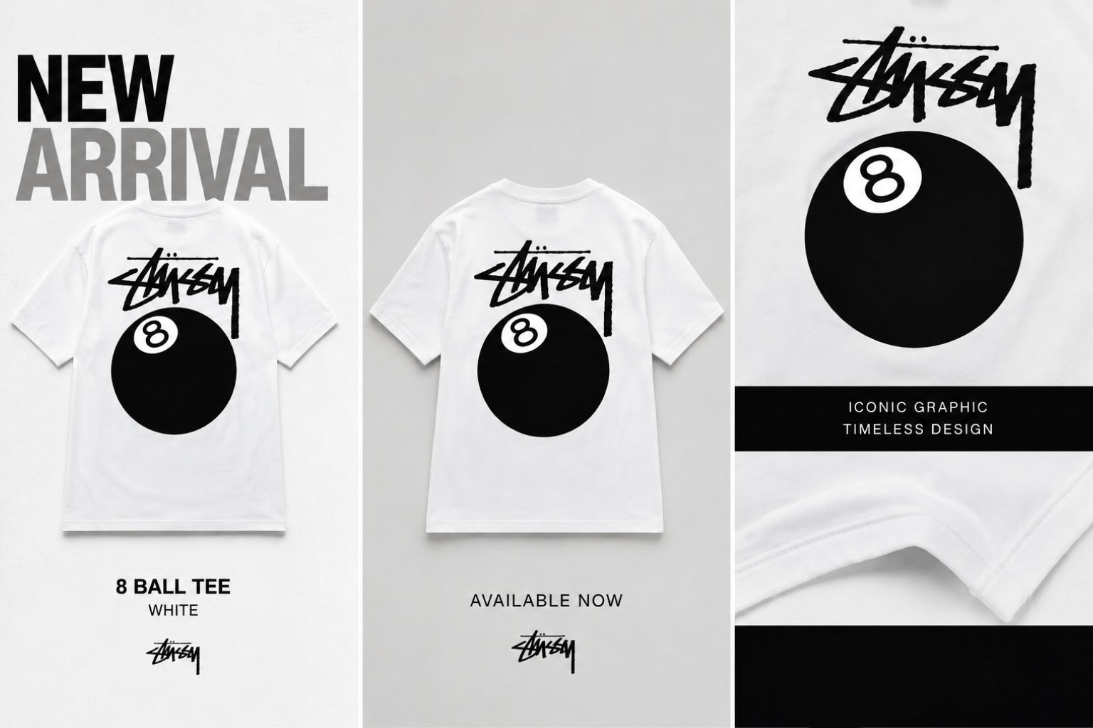 Stussy 8 Ball Graphic Logo T-Shirt White Short Sleeve Men's Tee