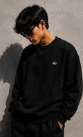 Alo Men's Black Oversized Crewneck Sweatshirt – Premium Cotton Fleece Casual Streetwear Pullover