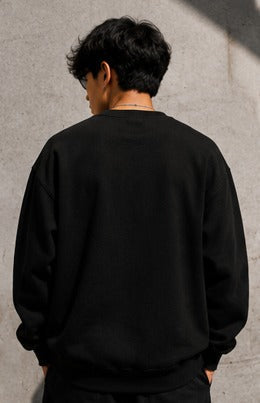 Alo Men's Black Oversized Crewneck Sweatshirt – Premium Cotton Fleece Casual Streetwear Pullover
