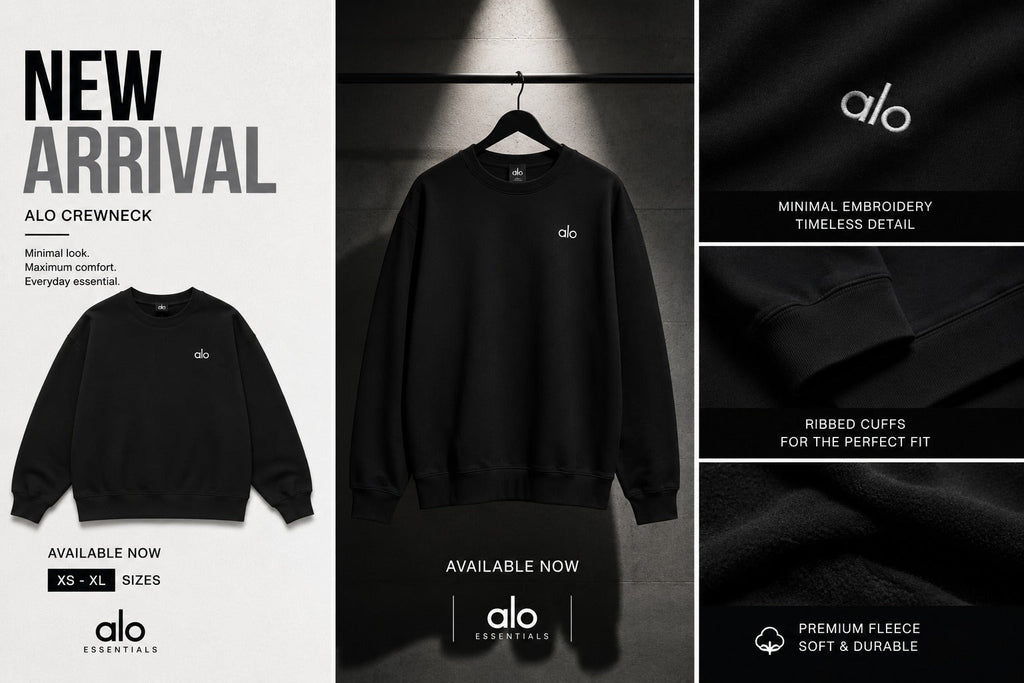 Alo Men's Black Oversized Crewneck Sweatshirt – Premium Cotton Fleece Casual Streetwear Pullover