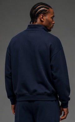 Alo Yoga Men’s Navy Blue Half-Zip Pullover Sweatshirt – Premium Oversized Fleece Athleisure Sweater