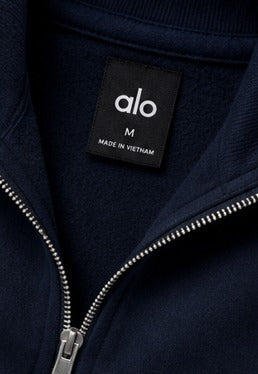 Alo Yoga Men’s Navy Blue Half-Zip Pullover Sweatshirt – Premium Oversized Fleece Athleisure Sweater