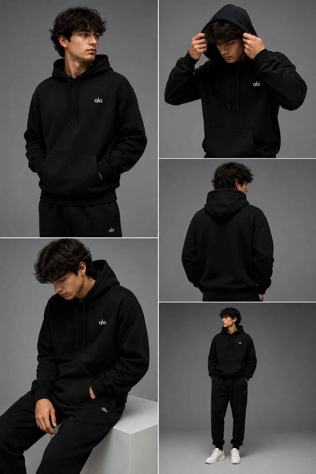 Alo Yoga Men’s Black Fleece Pullover Hoodie – Premium Oversized Heavyweight Athleisure Sweatshirt