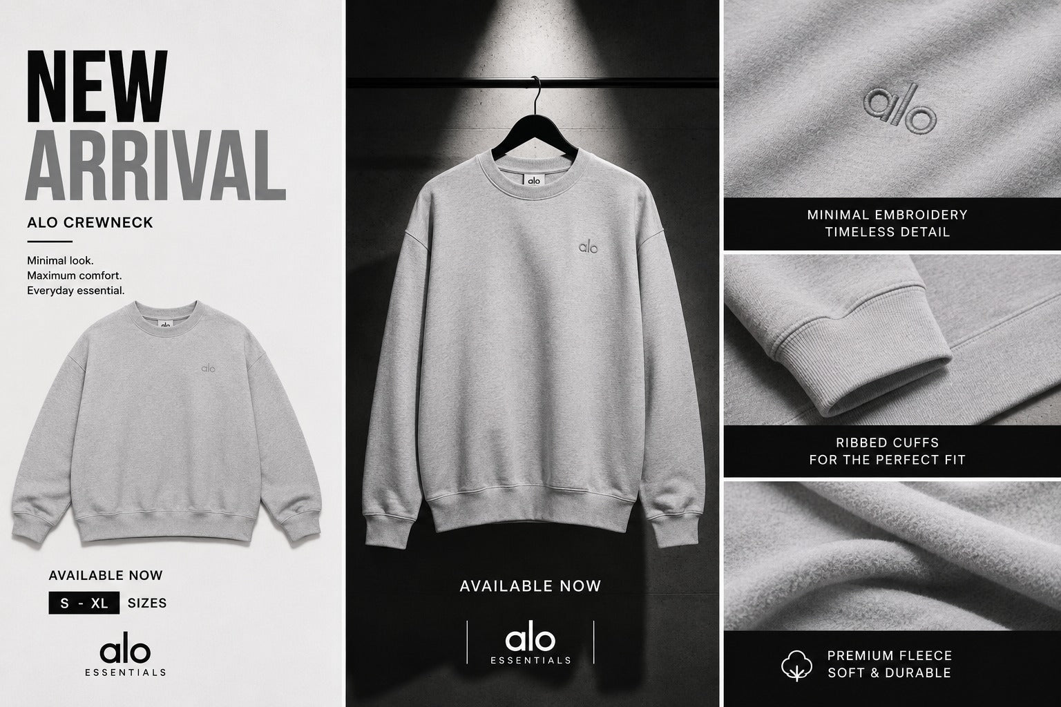 Alo Yoga Men’s Heather Grey Crewneck Sweatshirt – Premium Oversized Heavyweight Fleece Pullover