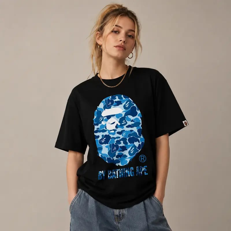 BAPE ABC Camo Ape Head Tee – Black / Blue Camo | THE EA STORE