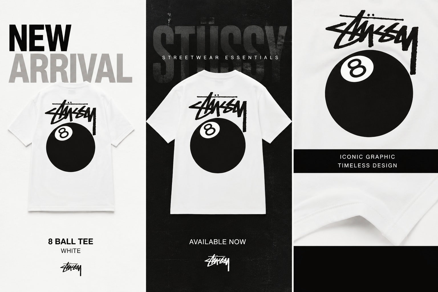 Stussy 8 Ball Graphic Logo T-Shirt White Short Sleeve Men's Tee