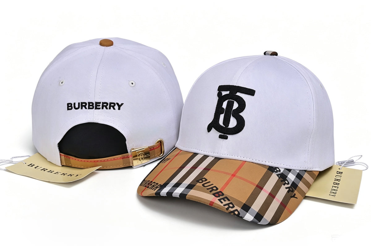 Burberry TB Monogram Check Visor Baseball Cap | Embroidered Unisex Canvas Strapback