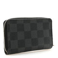 Louis Vuitton Damier Graphite Leather Zippy Coin Purse and Wallet set, compact men's designer zip wallet with signature pattern.