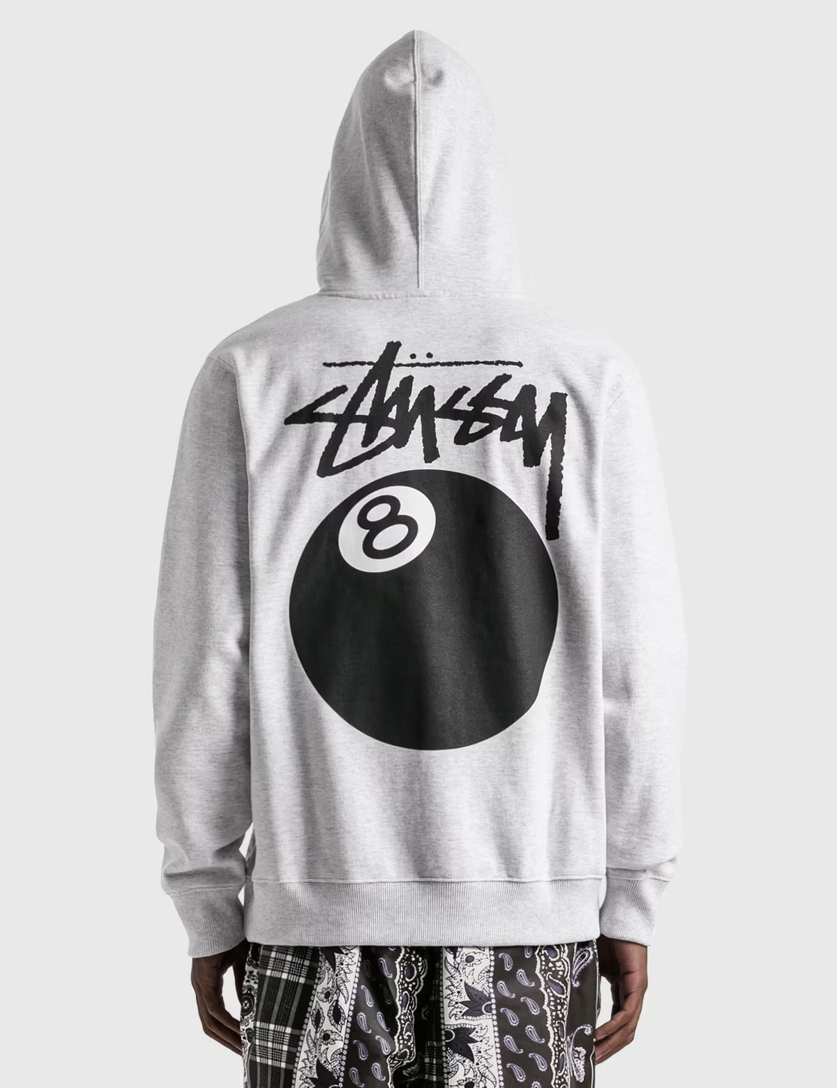 Stüssy White 8-Ball Hooded Sweatshirt – Graphic Pullover with Front and Back Logo