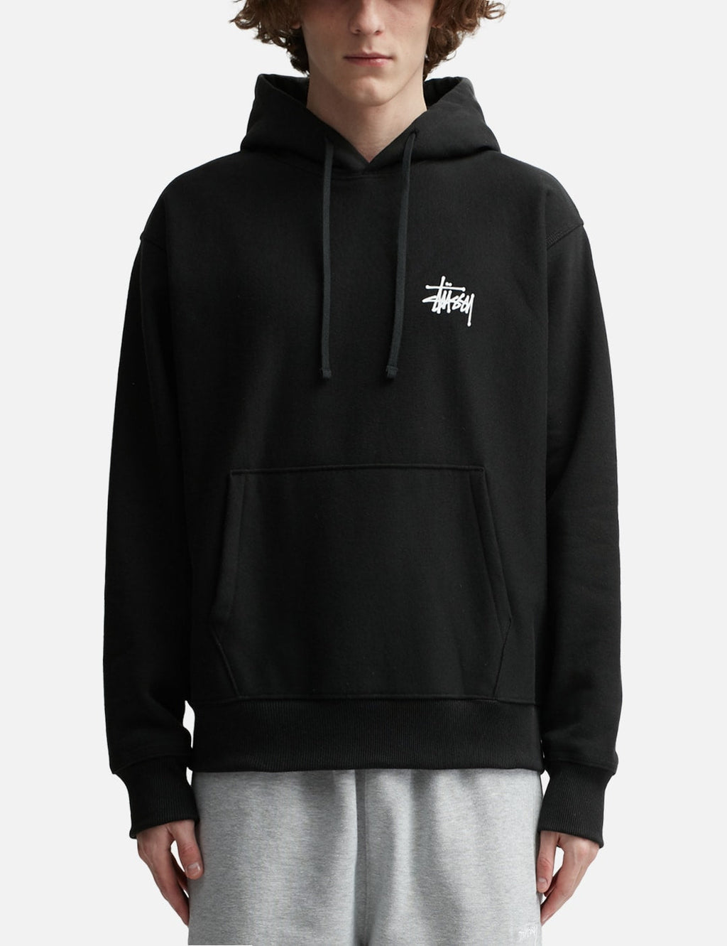 Stüssy Black Stock Logo Hooded Sweatshirt – Classic Pullover with Front and Back Branding