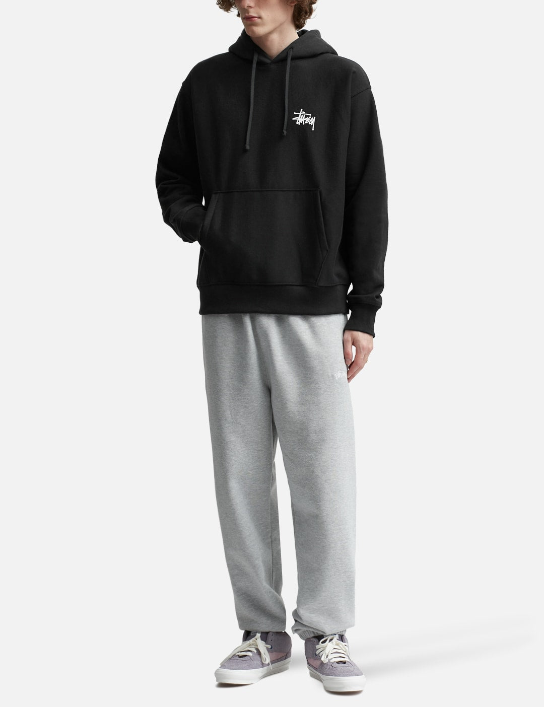 Stüssy Black Stock Logo Hooded Sweatshirt – Classic Pullover with Front and Back Branding