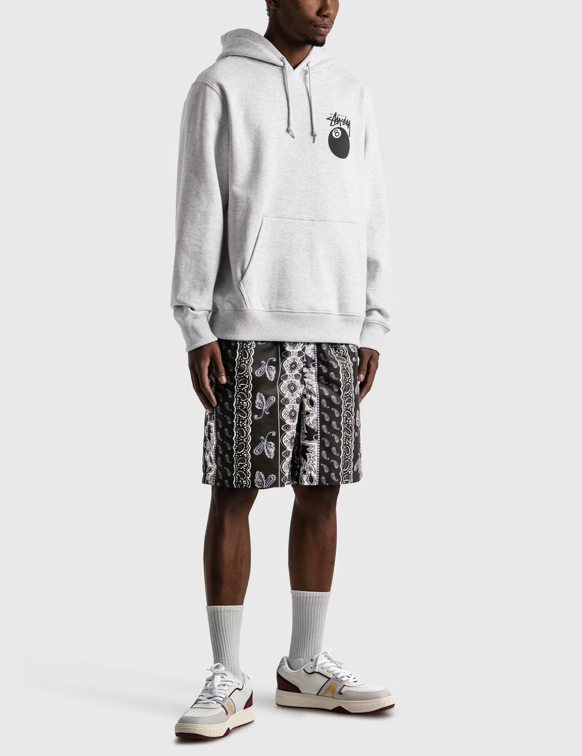 Stüssy White 8-Ball Hooded Sweatshirt – Graphic Pullover with Front and Back Logo