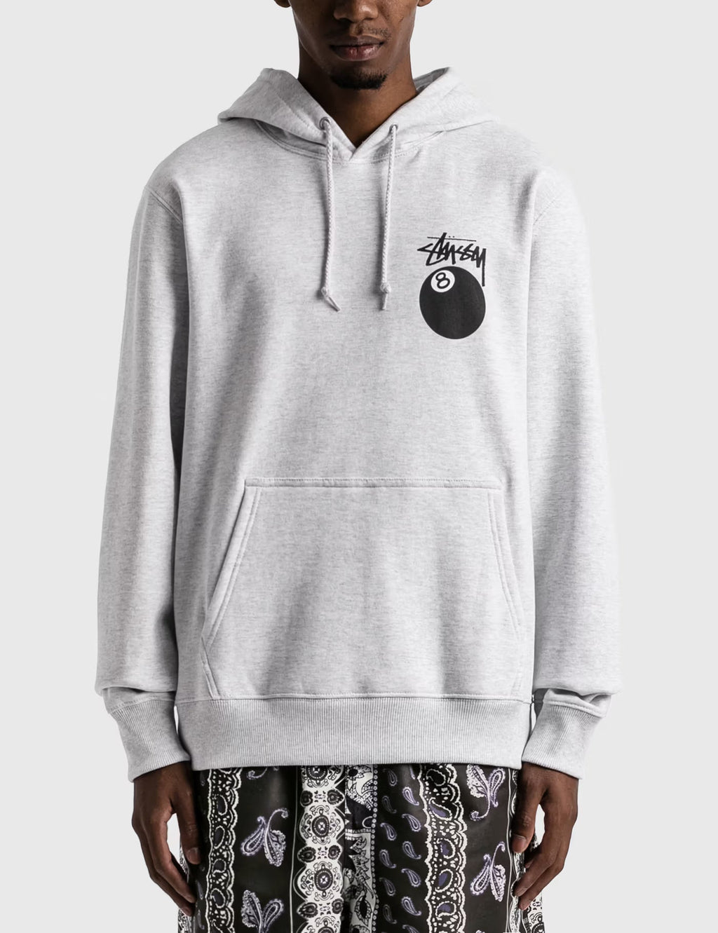 Stüssy White 8-Ball Hooded Sweatshirt – Graphic Pullover with Front and Back Logo