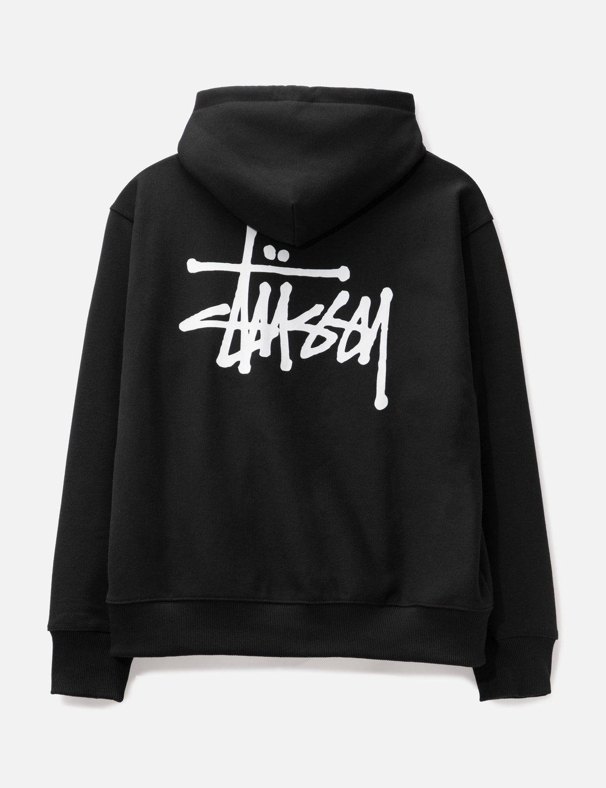 Stüssy Black Stock Logo Hooded Sweatshirt – Classic Pullover with Front and Back Branding