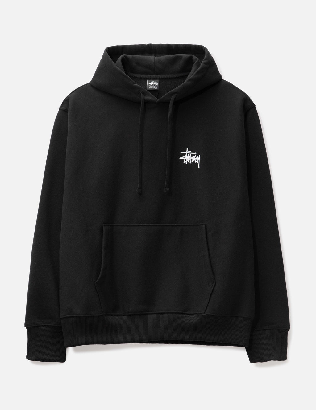 Stüssy Black Stock Logo Hooded Sweatshirt – Classic Pullover with Front and Back Branding