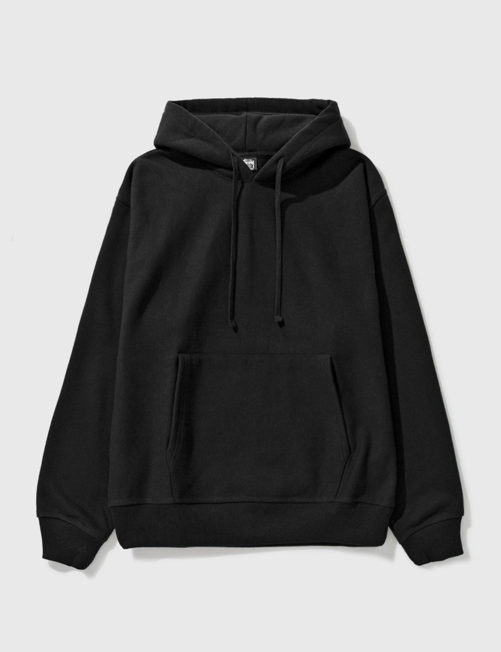 Stüssy Black Hooded Sweatshirt – Minimalist Pullover with Signature Hood Logo